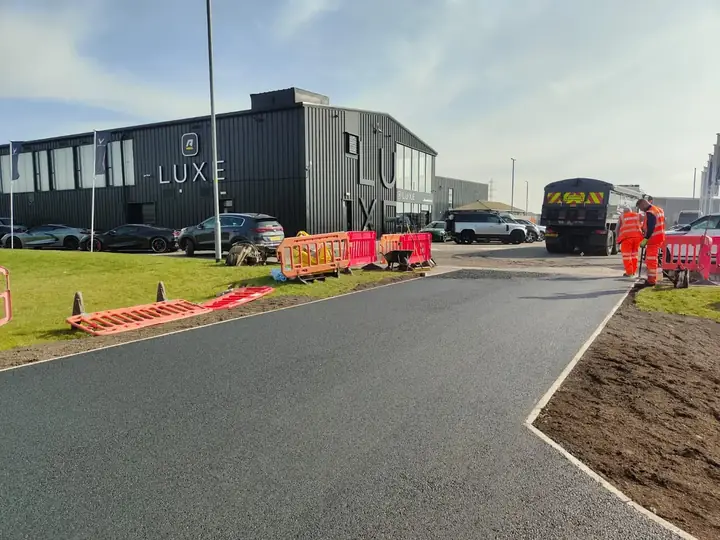 Heavy-duty asphalt surfacing on an industrial estate yard in central Scotland